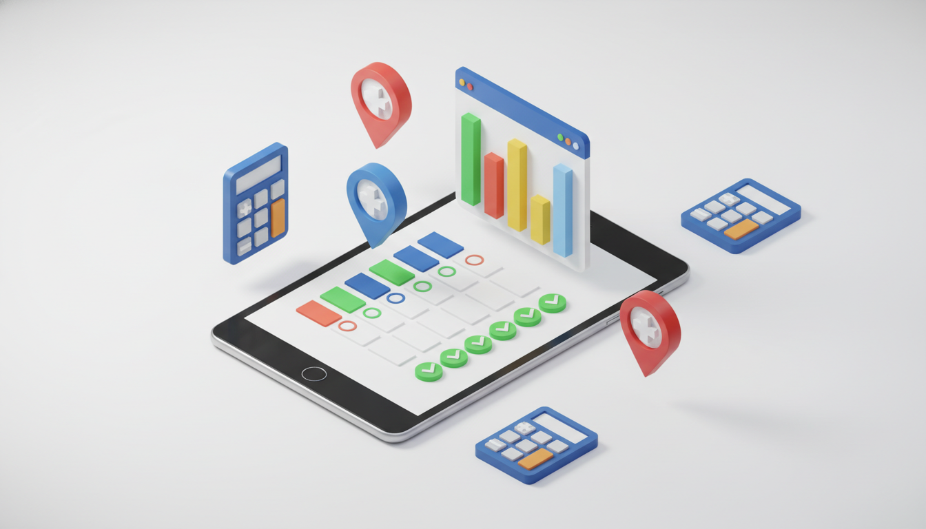 A 3D isometric conceptual illustration of a comparison chart on a digital tablet, surrounded by floa